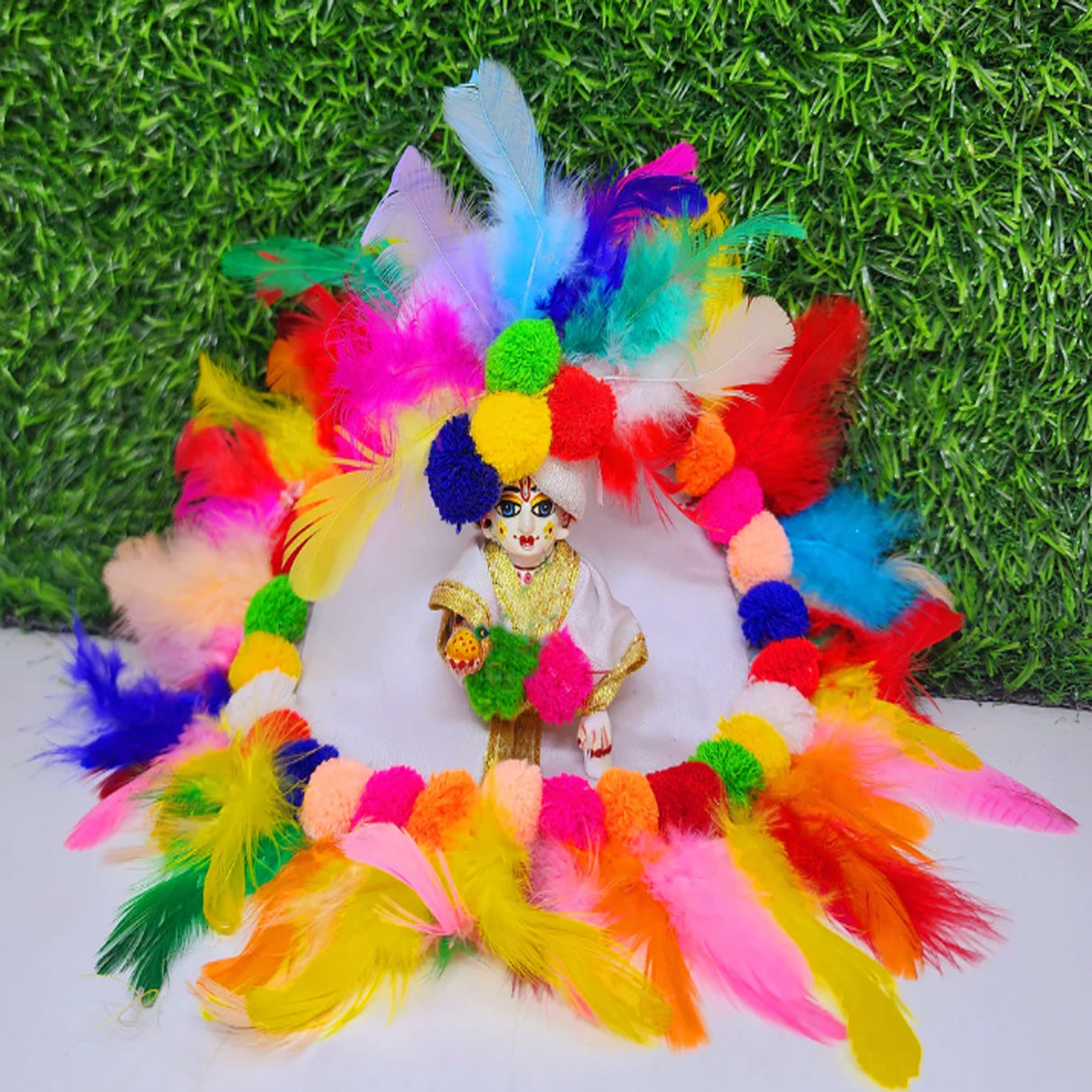 Laddu Gopal Ji Beautiful White Feather With Pagri Festival Special Holi , Janmashtami Special