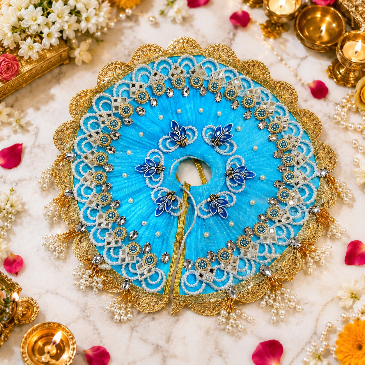 Janmashtami Special Premium Handmade Laddu Gopal Poshak with Matching Pagri | Firoza Turquoise Designer Dress