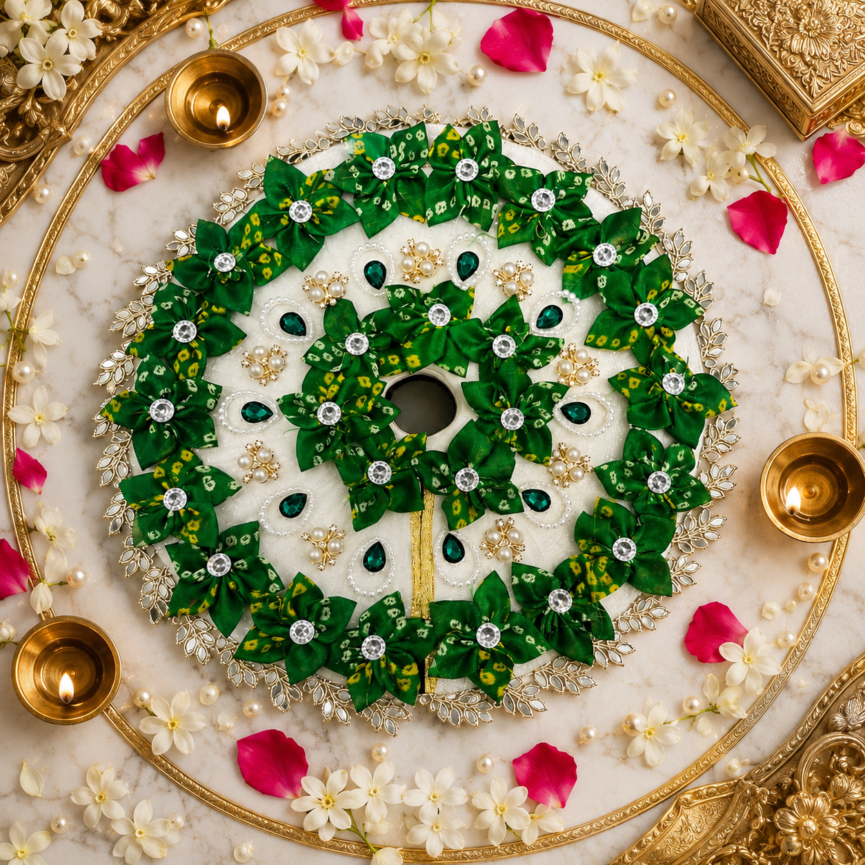 Janmashtami Special Premium Handmade Laddu Gopal Dress with Matching Pagri | Green Bandhani Design