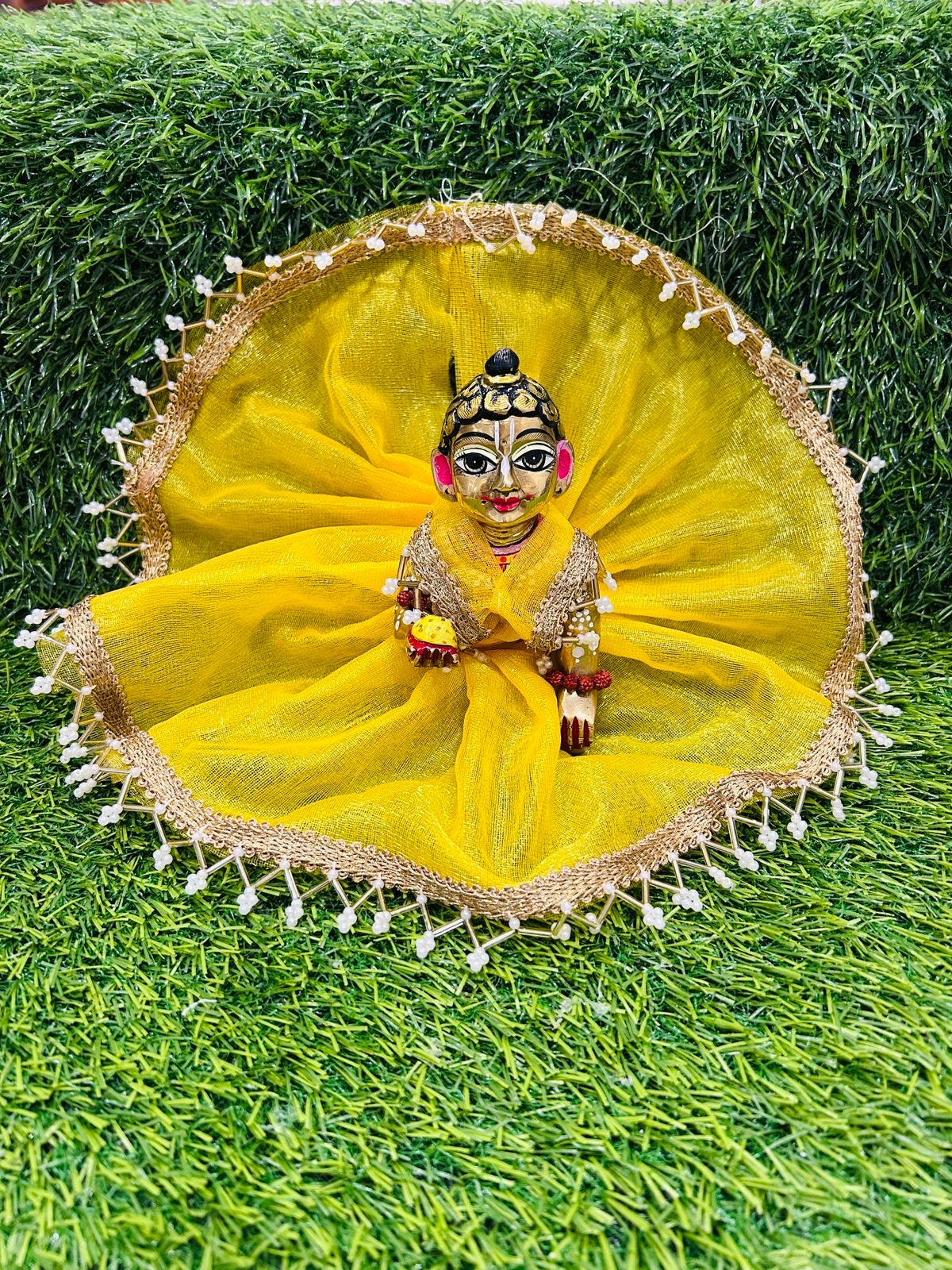 Laddu gopal summer net dress with lace pack of 3 pc ( random colour ) Size 0 to 6