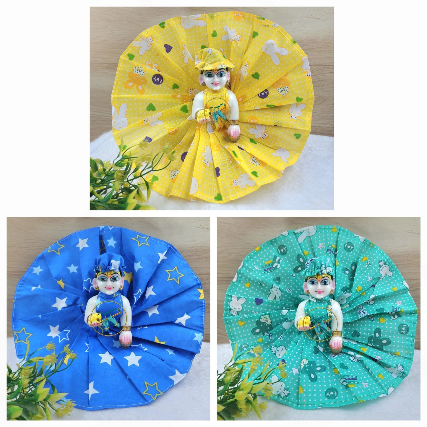 Laddu Gopal Ji summer specail soft fabric cotton dress pack of 3 random colours and prints