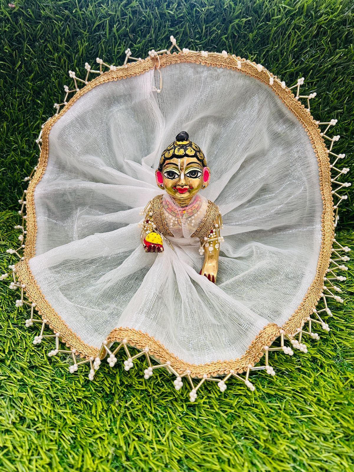 Laddu gopal summer net dress with lace pack of 3 pc ( random colour ) Size 0 to 6