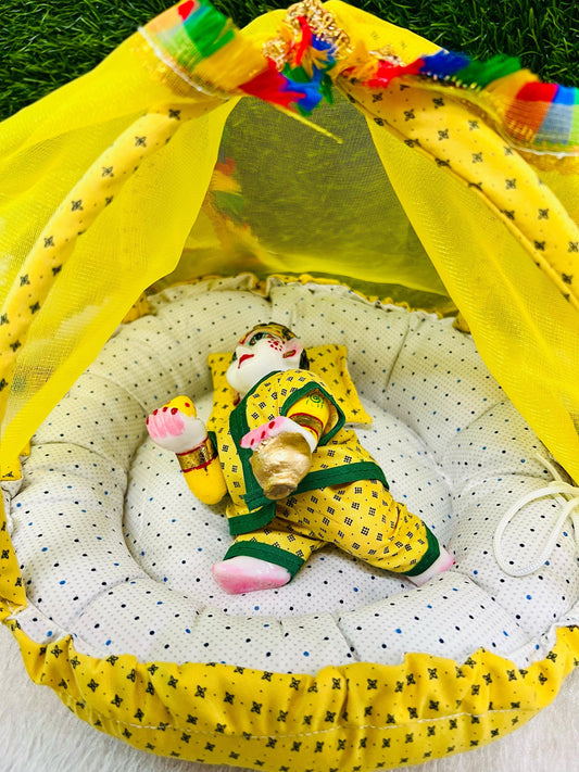 Laddu Gopal Ji Pure Cotton Mosquito Net Bed with Pillow & Blanket (Random Color)