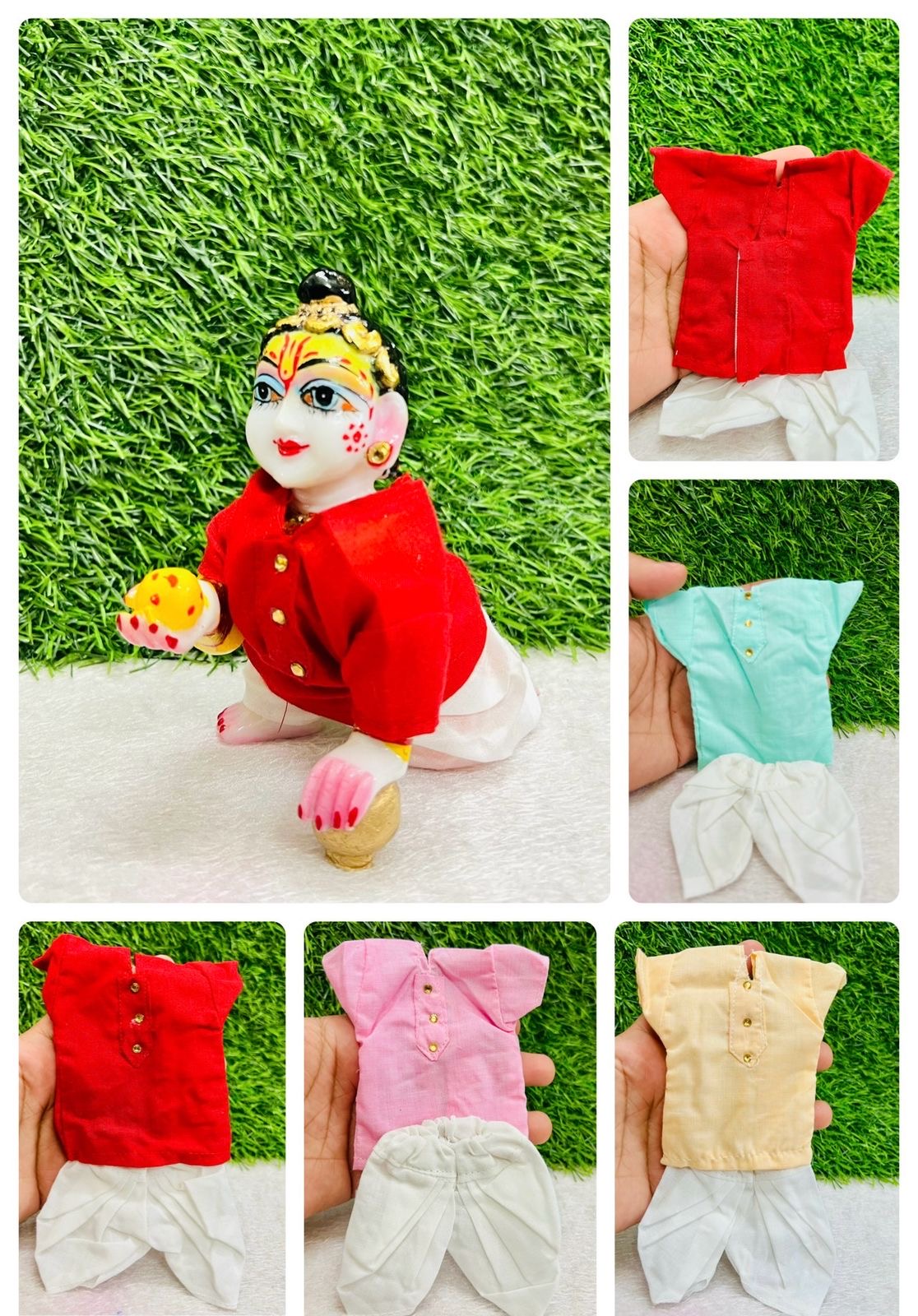 Laddu Gopal Summer Dhoti Kurta Pack of 1 pc , Kanha Ji Poshak  ( Print And Color Random )