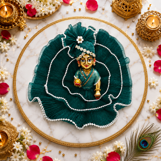 Premium Handmade Laddu Gopal Poshak | Green Poshak with Matching Pagri