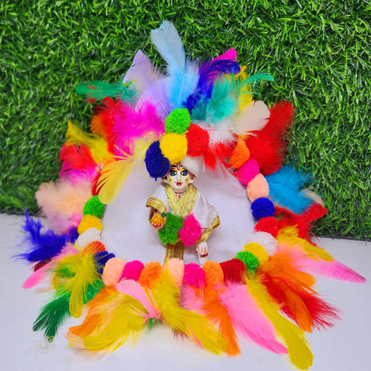 Laddu Gopal Ji Beautiful White Feather With Pagri Festival Special Holi , Janmashtami Special