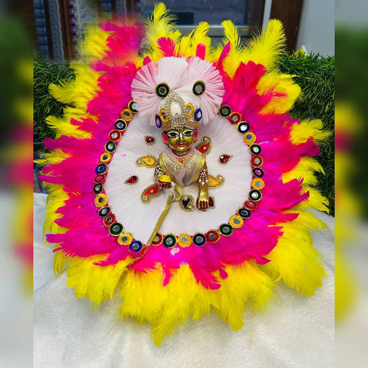 Laddu Gopal Ji Beautiful White Mulitcolor Dress With Pagri Festival Special Holi , Janmashtami Special