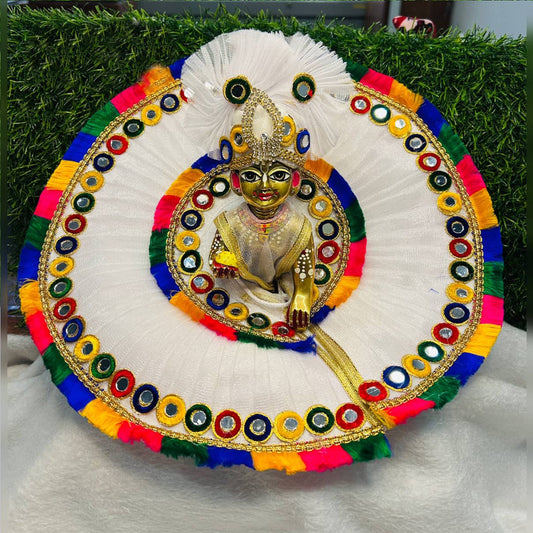 Laddu Gopal Ji Beautiful White Multi Lace Dress With Pagri Festival Special Holi , Janmashtami Special