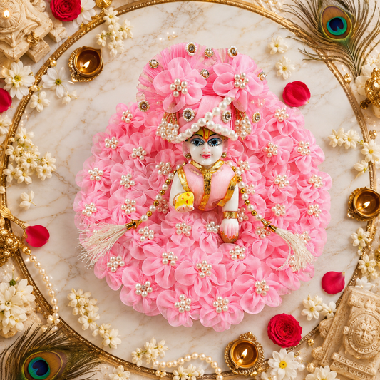 Janmashtami Special Premium Handmade Laddu Gopal Poshak with Matching Pagri | Pink Floral Designer Dress