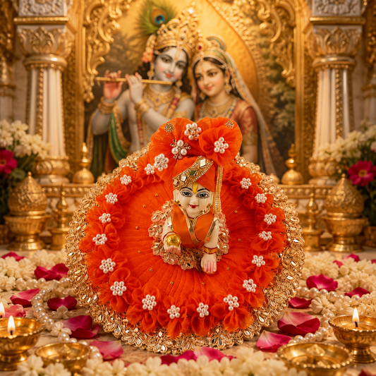 Royal Orange Laddu Gopal Dress – Premium Handcrafted Festive Poshak with Mukut | Janmashtami Special