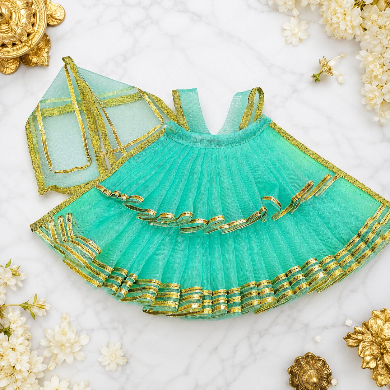 Aqua Green Mata Rani Designer Lehenga Dress with Dupatta