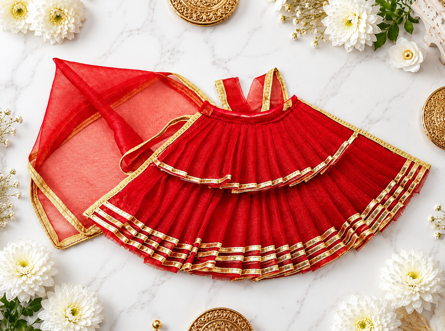 Red Mata Rani Lehenga Dress with Matching Dupatta