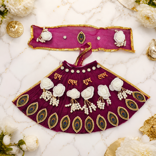 Mata Rani Dress – Premium Shubh Labh Designer Poshak | Magenta | Peacock & White Rose Work