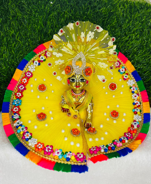 Laddu Gopal Ji Beautiful Yellow Multi Dress With Pagri Festival Special Holi , Janmashtami Special