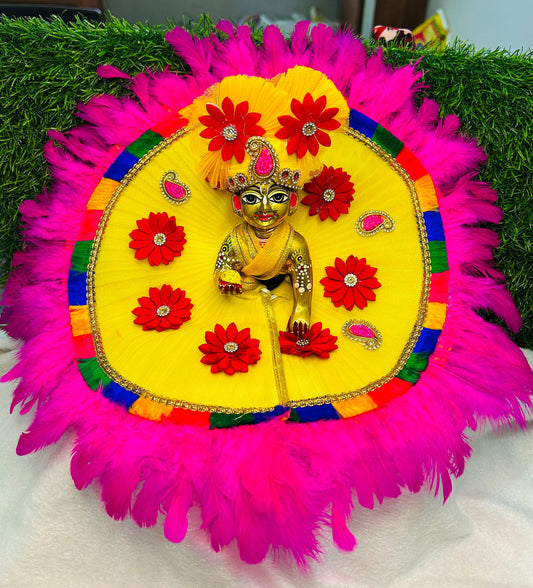 Laddu Gopal Ji Beautiful Yellow Dress With Red Flower With Pagri Festival Special Holi , Janmashtami Special