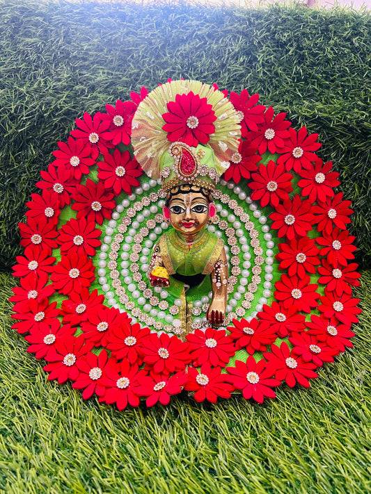 Laddu Gopal Ji Beautiful Green Dress With Red Flower With Pagri Festival Special Holi , Janmashtami Special