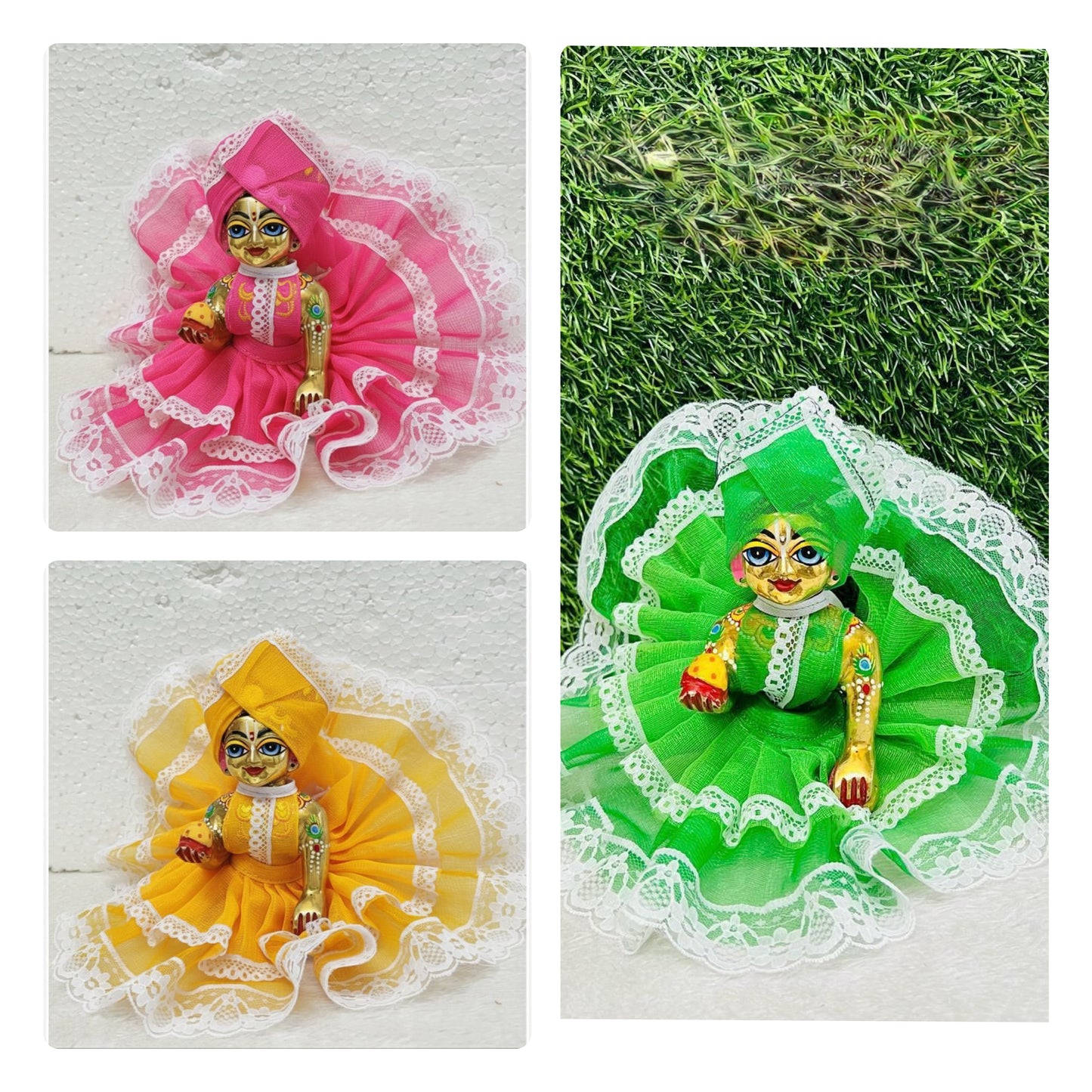 Laddu Gopal Dress Pack of 3 Double Net | Premium Fancy Kanha Ji Poshak | Random Colors & Prints | All Sizes Available