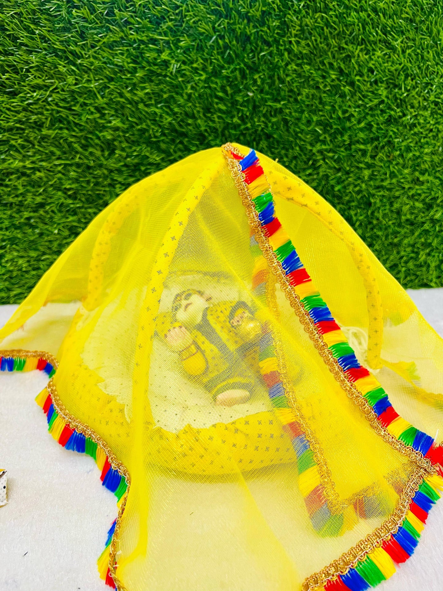 Laddu Gopal Ji Pure Cotton Mosquito Net Bed with Pillow & Blanket (Random Color)