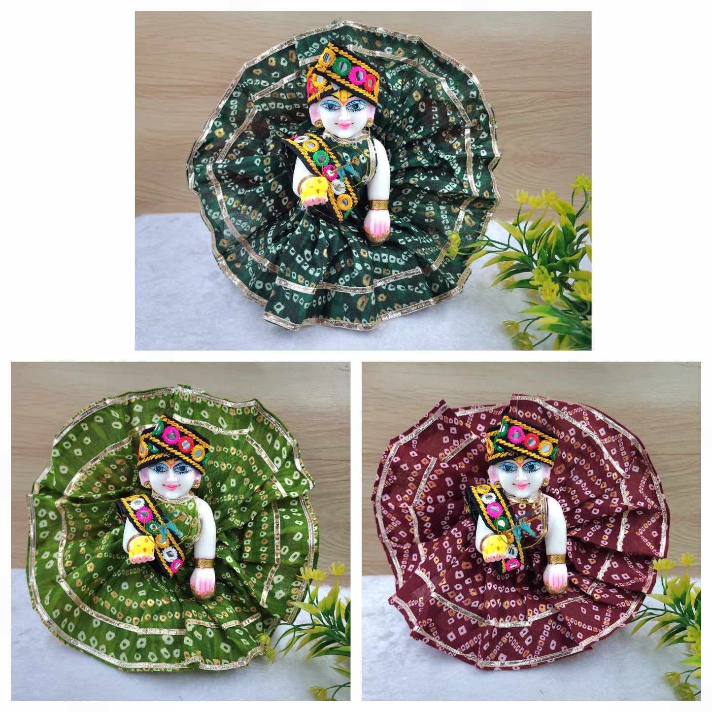 Bhandej print cotton dress. Pack of 3 random colour and prints. Size [0-6]