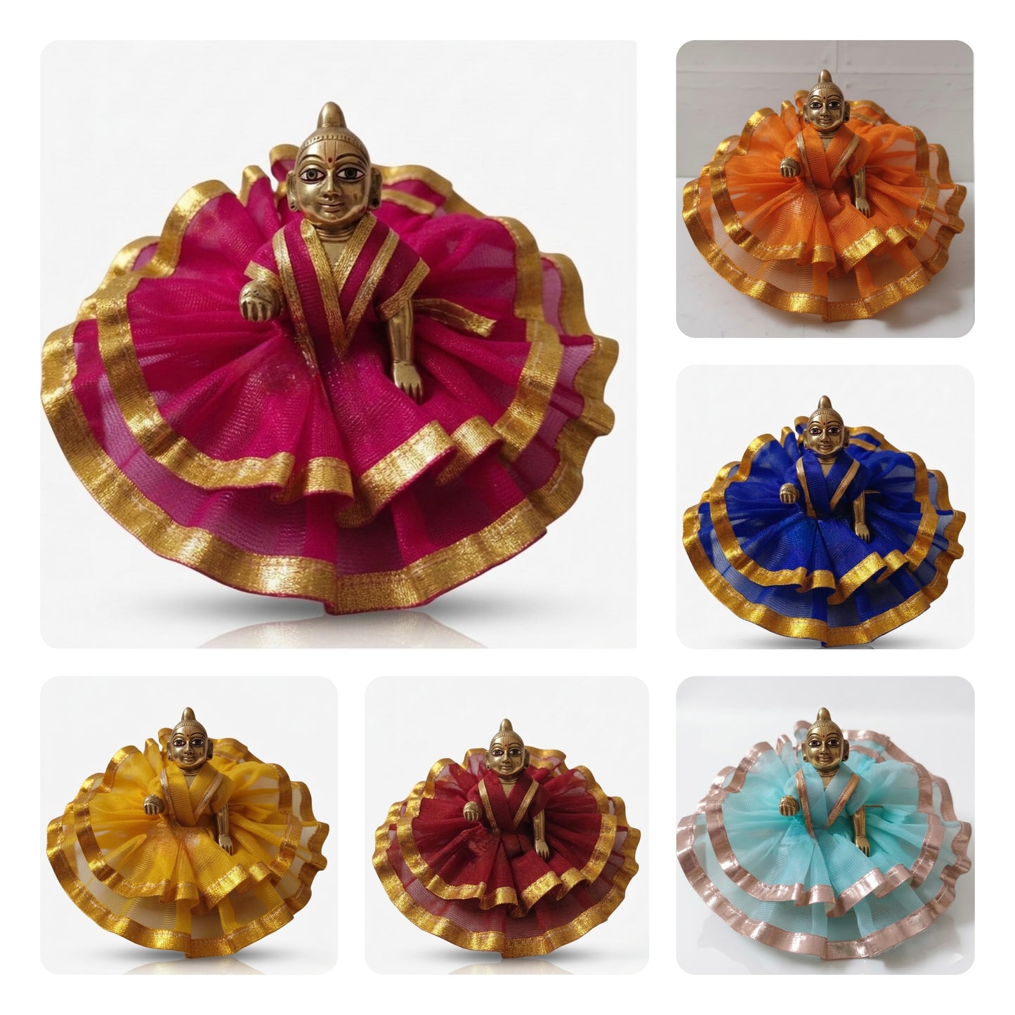 Laddu gopal summer premium Quality new net dress pack of 6 pc ( random colour and print ) [Size 0 to 6 ]