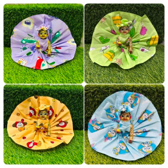 Laddu Gopal Ji Summer Poshak Cartoon Print Pack of 4 Pc Kanha Ji Dress ( Print And Color Random )